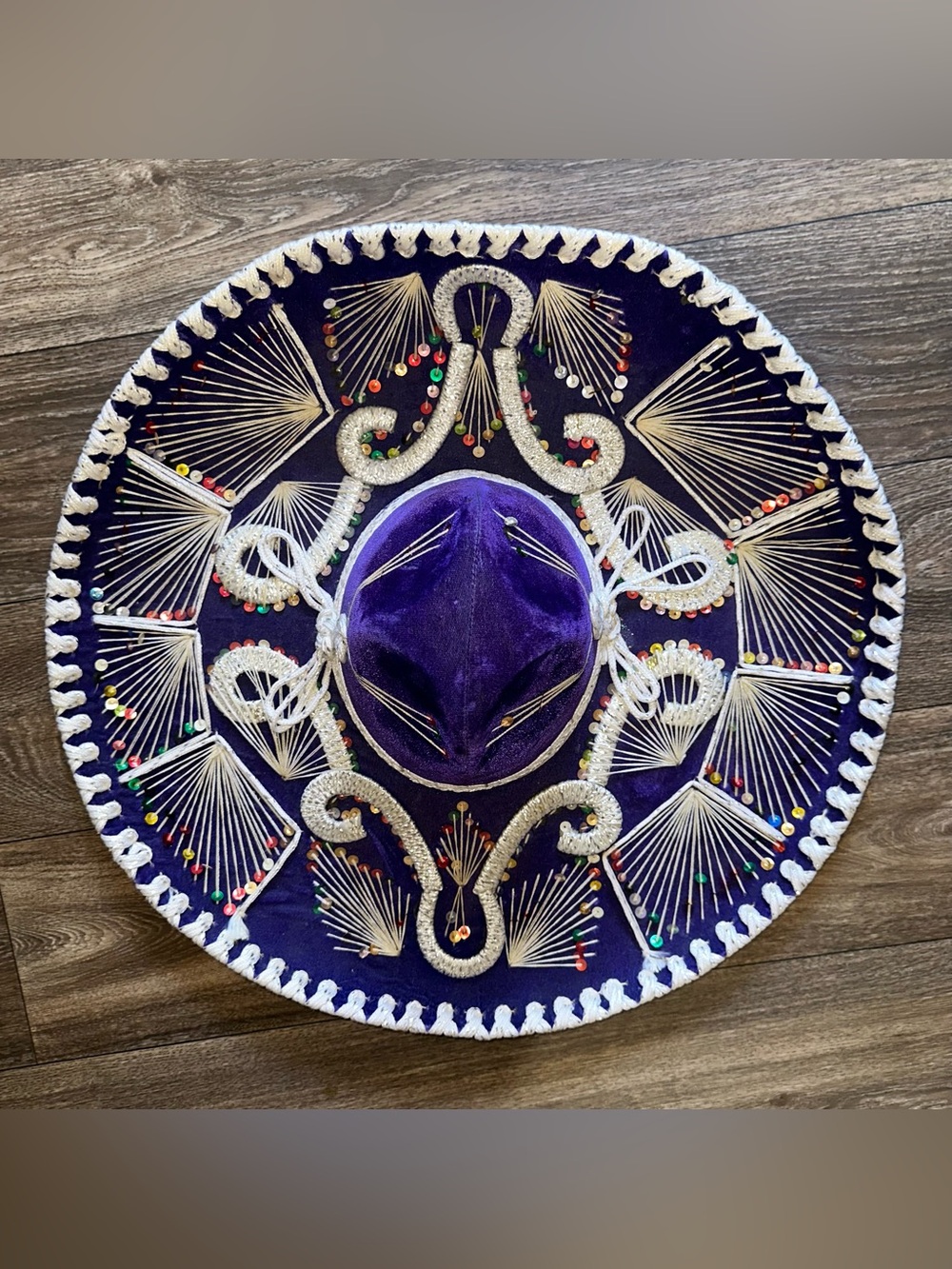 Pigalle XXXXX Vintage Mexican Sombrero Mariachi Hat Purple/white with Sequins